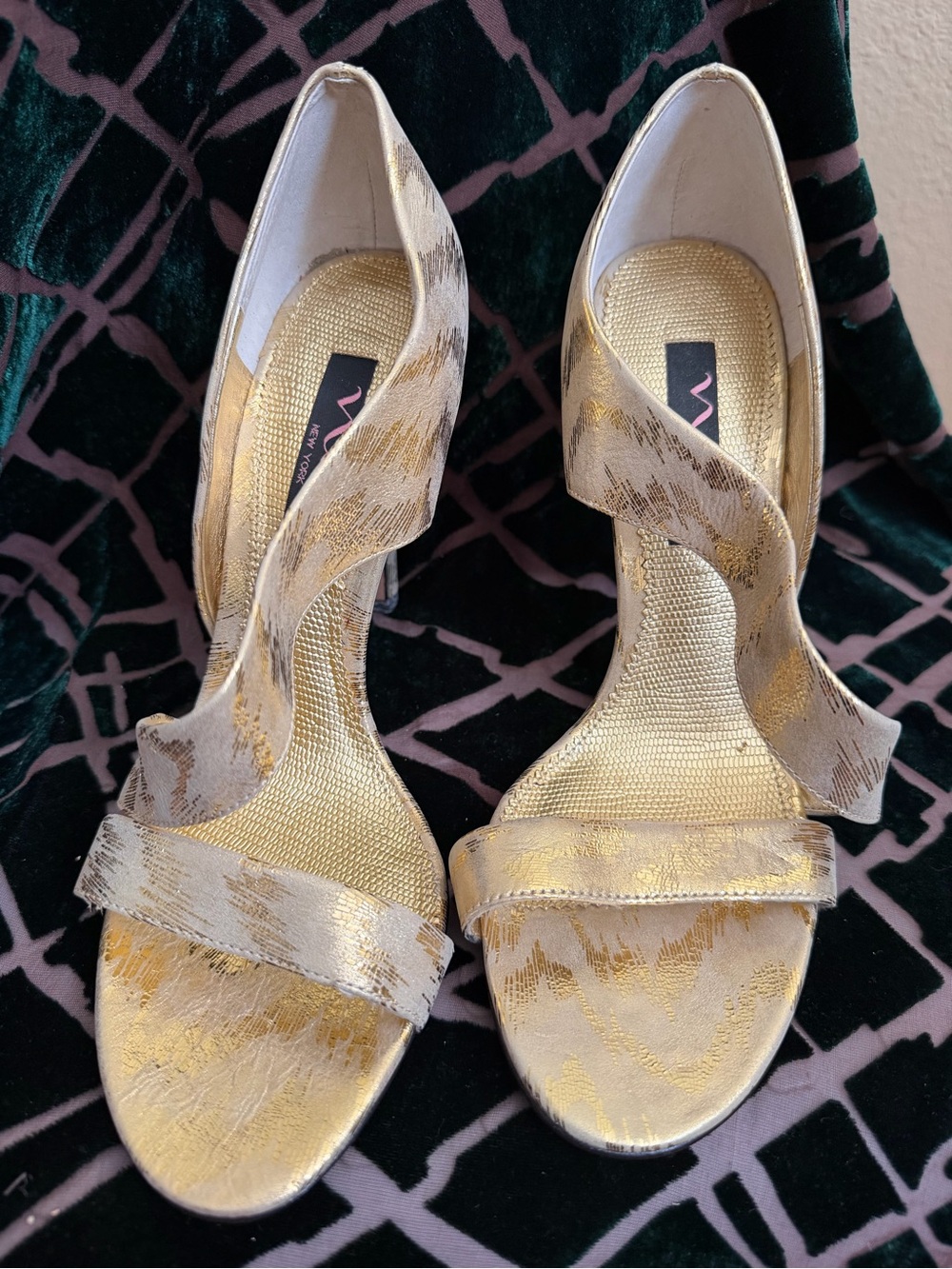 Nina Gold Metallic Twist Strap Heels
